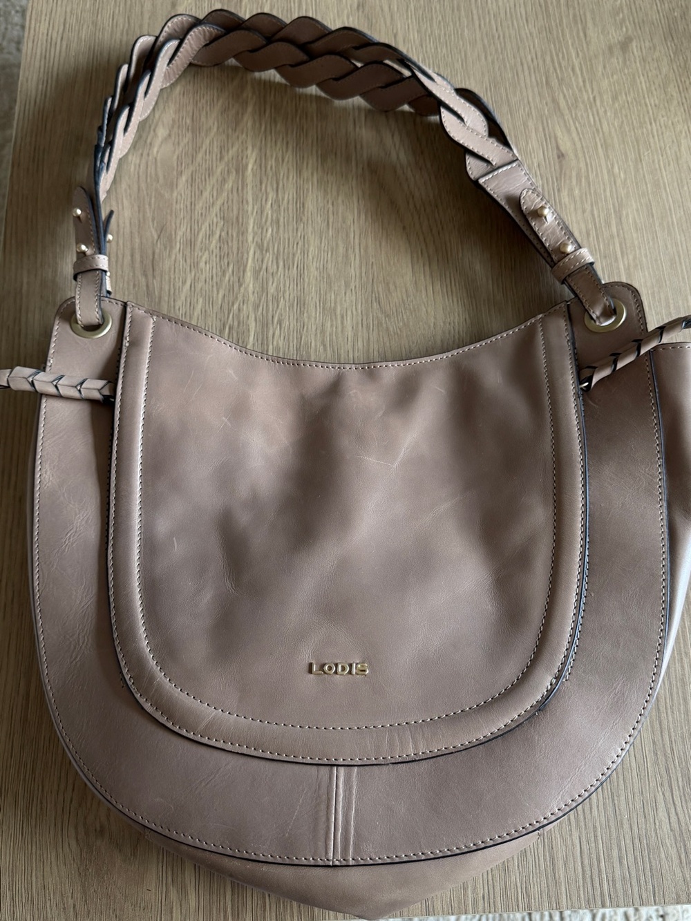 Lodis Braided-Handle Shoulder Bag in Taupe